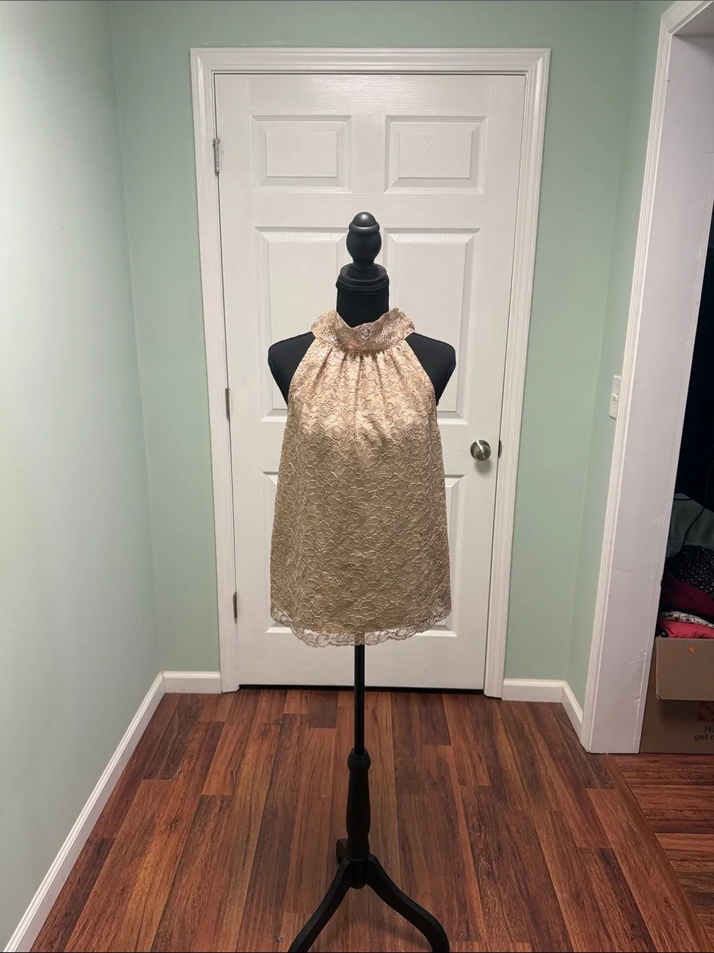 J. Crew Metallic Gold Lace Halter Shell